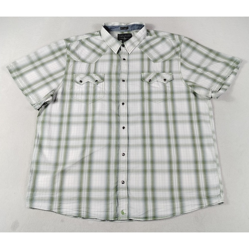 Cody James Shirt Mens 3XL White Green Plaid Woodlands Western Pearl Snap Cowboy